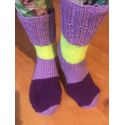 Ponožky fialová, žlutý a fialový pruh